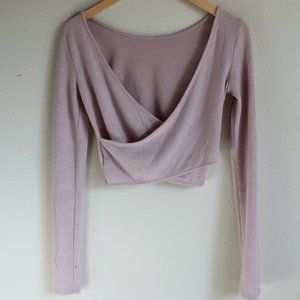 Cropped Long-Sleeve Wrap Top in Light Pink